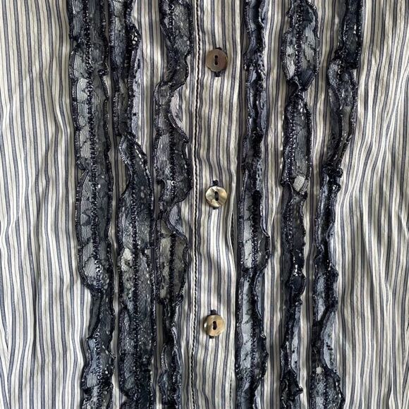 MAX VOLMARY Diamonds And Pearls Striped Button Front Blouse Blue White 14 - Picture 5 of 13